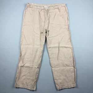 Hot Cotton Womens Large Tan 100% Linen Lagenlook Drawstring Trousers Relaxed Fit